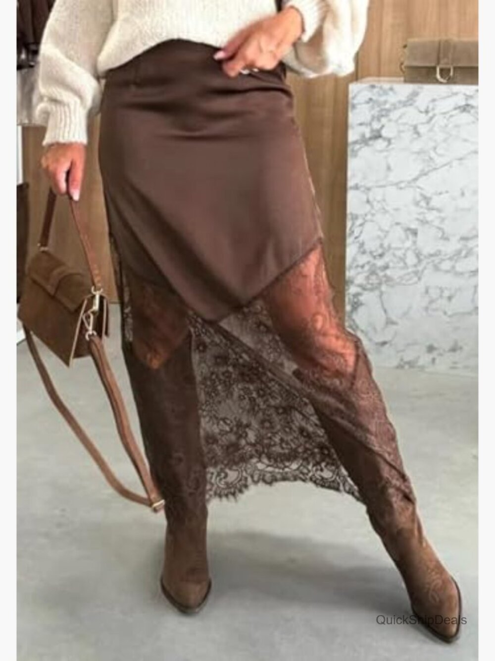 Silky Satin High Elastic Waist A-Line Patchwork Boho Maxi Skirt - Picture 4 of 7